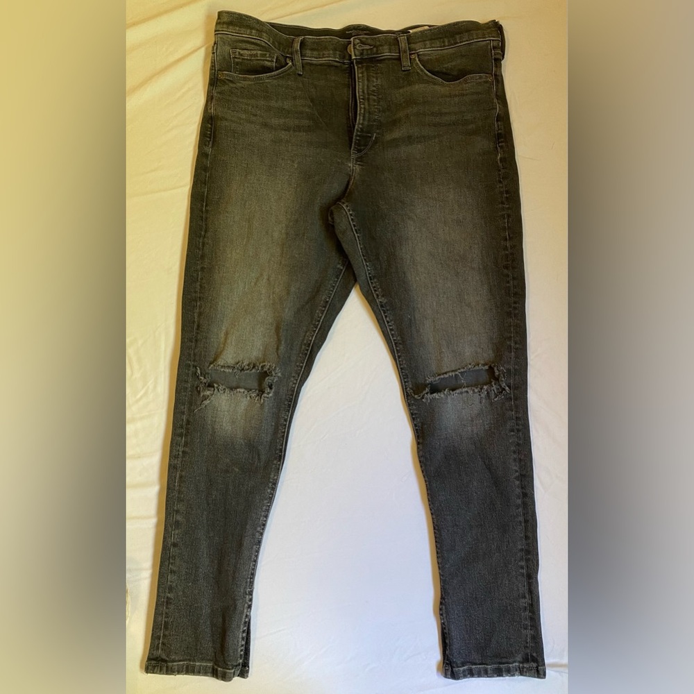 Banana Republic Signature Stretch Skinny Jeans - Charcoal Black Distress